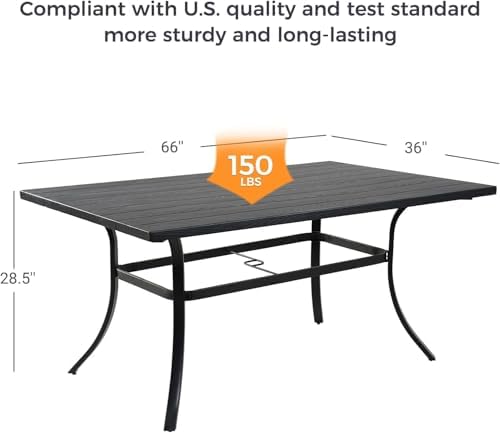 Grand patio Outdoor Dining Set, 7-Piece Patio Table and Chairs Set, Metal Woven Wicker Fixed Patio Chairs with Thickened Cushions & 1 Rectangular Woodgrain Dining Table with Umbrella Hole (Brown) - Image 2