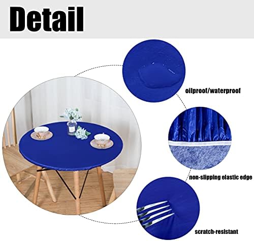 LUSHVIDA Round Tablecloth, Fitted Table Cloth for 57"-68" Tables, Blue - Image 3