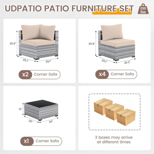 UDPATIO Outdoor Patio Furniture Set 7 Pcs Wicker Sectional Sofa Beige - Image 2