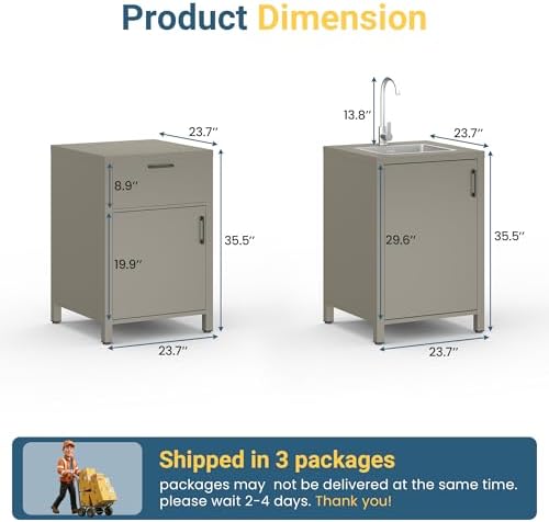 Wisteria Lane Outdoor Storage Cabinet with Stainless Steel Sink, Aluminum Modular Outdoor Kitchen, All Weather Kitchen Island with Storage and Drawers for BBQ, Porch, Backyard - Image 2