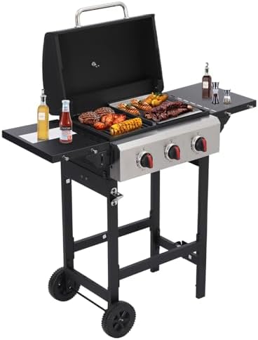 CIG GARDEN 3-Burner Propane Gas Grill 31,500 BTU with Folding Side Tables by Unknown
