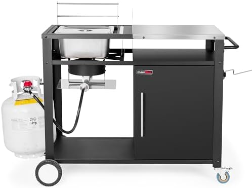 OuterMust Outdoor Propane Deep Fryer, 85,000 BTU Outdoor Fryer Station Movable Propane Fish Fryer Cart Stainless Steel Top & Storage Cabinet Ideal for Fish & Turkey Frying by OuterMust