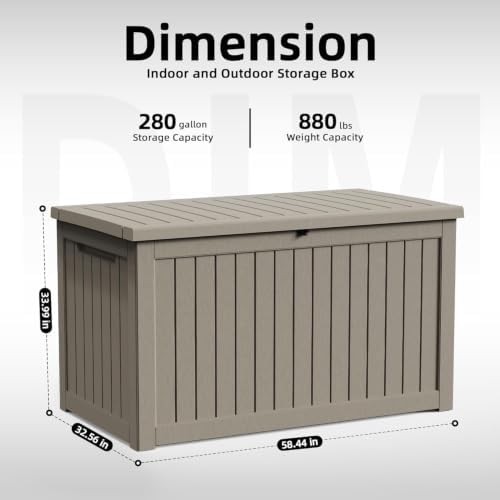 280 Gallon Waterproof Outdoor Storage Box, UV Resistant Resin Deck Box with Hydraulic Rod for Stable Support, Ideal for Patio, Garden and Pool, Grey - Image 2
