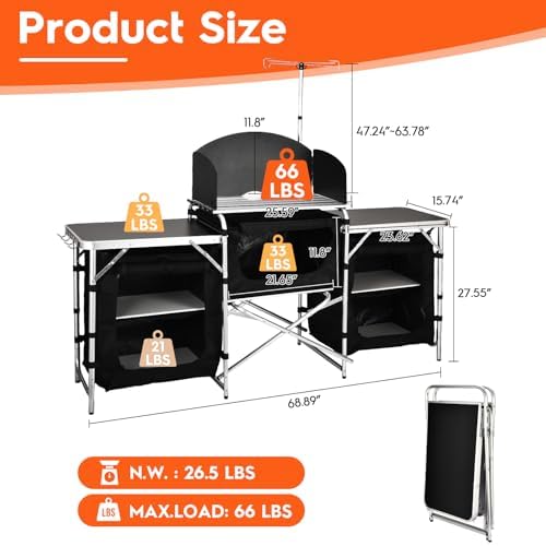 JOUYEK Cmaping Kitchen Table, Aluminum Folding Camping Cook Station - Image 3