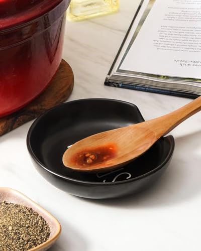 LE TAUCI Ceramic Spoon Rest for Stove Top, 5 Inch Spoon Holder for Kitchen Counter Set of 4, Kitchen Gadgets, Coffee Spoon Cradle, Home Accessories for Utensils, Dishwasher Safe, Black - Image 6