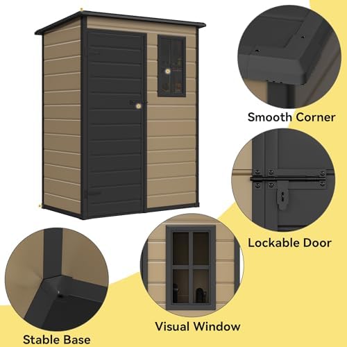 DWVO 5x3ft Resin Outdoor Storage Shed with Floor, Waterproof Lockable Storage Shed with Window, Plastic Outside Tool Storage for Garden Backyard Patio Lawn - Image 3