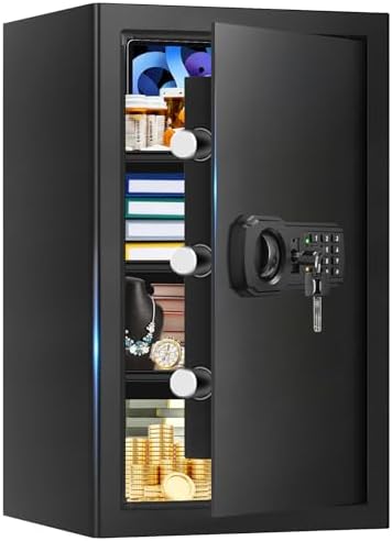 5.2 Cuft Large Home Safes Fire Waterproof, Fireproof Safe Box for Home with Programmable Keypad, Spare Keys and 3 Removable Shelves, Anti-Theft Security Fireproof Document Safe for Money Valuables by EVSUVSRT