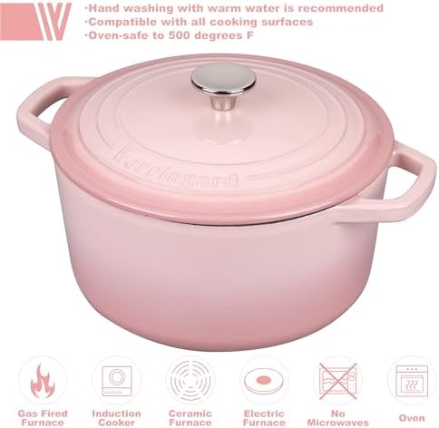 VORRINGARD Enameled Cast Iron Dutch Oven Pot with Lid, for Bread Baking, Round Bread Oven- include Sourdough Bread Baking Supplies Set, 6QT, Pink - Image 3