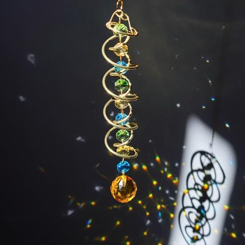 20.5in Yellow Crystal Gazing Ball Spiral Wind Spinner Suncatcher Decor - Image 2