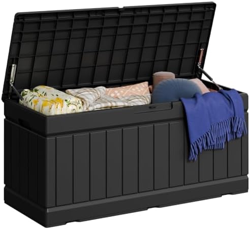 Greesum 82 Gallon Resin Deck Box All Weather Large Outdoor Storage for Patio Furniture, Toys, Garden Tools, Lockable, Black by BuynowfromGreesum