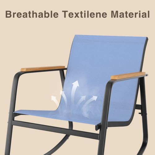 Ahomly 3 Pieces Patio Furniture Set Textilene Rocking Set, Lightblue - Image 3
