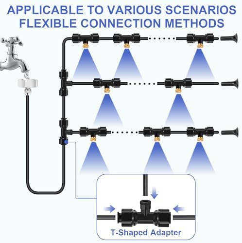 GMAULEE Misting Cooling System, DIY 98.5FT(30M) Misting Line +30 Brass Mist Nozzles+ a Brass Connector(3/4'') Outdoor Mister System for Patio Waterpark Garden Trampoline Greenhouse - Image 3