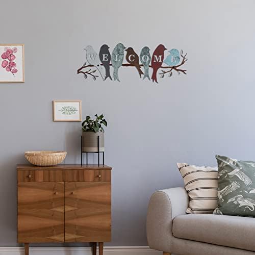 Peryiter Birds on Branch Welcome Sign Metal Wall Decor,Vintage Colors - Image 6