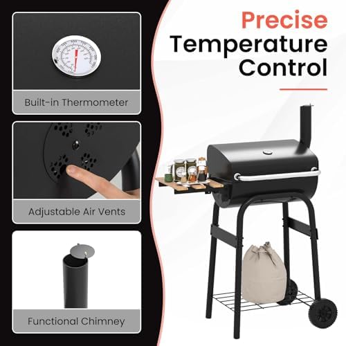 Happygrill Barrel Charcoal Grill with Foldable Side Table & 2 Wheels - Image 5