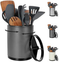 Nigelia Extra Large Kitchen Utensil Holder - 360° Rotating Stainless Steel Cooking Utensil Holder for Countertop, 3 Compartment Flatware Organizer & Utensil Caddy with Removable Base（Grey） by Nigelia