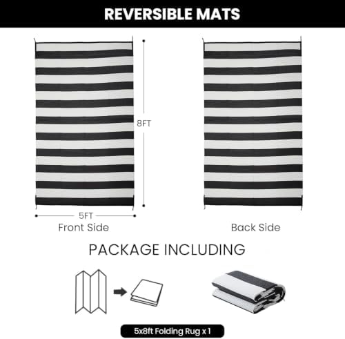 Outdoor Rug 5 x8 ft, Plastic Rug for Patio, Black & White - Image 4