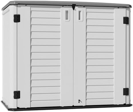 Mrosaa Outdoor Patio Storage Shed,Waterproof Horizontal Outdoor Storage Cabinet for Garbage Cans,Tools and Lawnmower Lockable(34 Cu.ft-Warm-White) by Mrosaa