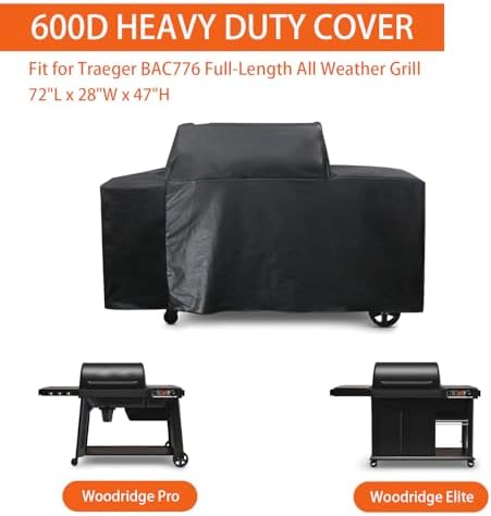 Replacement Traeger BAC776 Woodridge Pro and Woodridge Elite Pellet Grills, 600D Polyester Outdoor Heavy Duty Waterproof Full-Length All Weather Grill Cover Accessory- 69 in - Image 2