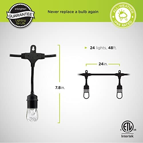 Enbrighten Classic Outdoor String Lights, 48ft, 24 Bulbs, White Light Only - Image 2