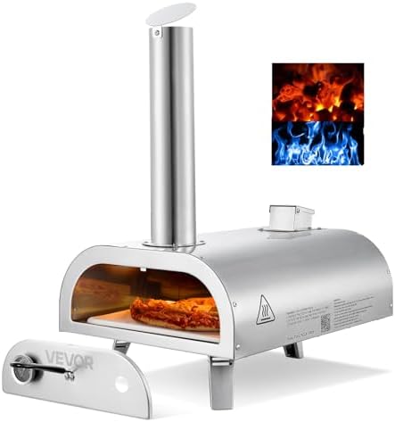 VEVOR Dual Fuel Pizza Oven Outdoor, 12 Inch Wood Fire & Propane Gas Pizza Oven, Pellet & Propane Pizza-Maker with Thermometer, Carry Bag, Stainless Steel Pizza-Cook for Outside Camping & Backyard by VEVOR