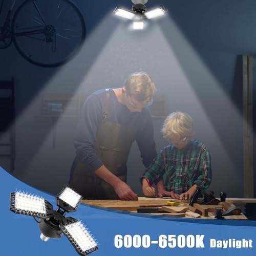 Aoretic LED Garage Lights 4 Pack -80W, 8000LM 6500K Led Shop Light with 3 Deformable Panels, Basement Barn Light Garage Ceiling Lights, E26/E27 for Garage, Warehouse, Shop, Basement - Image 6
