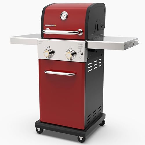 Permasteel 2-Burner Propane Gas Grill, BBQ Grill with Foldable Side Tables & Tool Hooks, Perfect for Outdoor Cooking, Patio & Garden, Red by Unknown