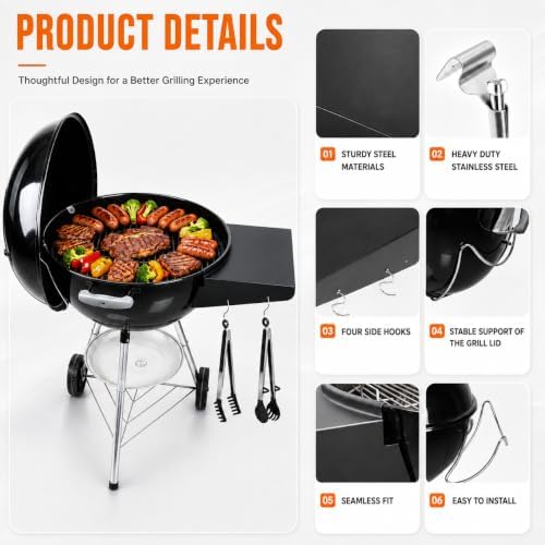 QuliMetal Grill Table Shelf & Lid Holder for Weber Kettle 22 Charcoal - Image 3
