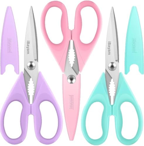 iBayam 8.7" Cute Kitchen Scissors All Purpose, Pastel Pink Purple Teal by iBayamDirect