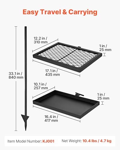 VEVOR Heavy Duty Swivel Campfire Grill, Double Layer Portable Camping Grill Grate & Griddle, Sturdy Steel BBQ Mesh, 360° Height Adjustable Over Fire Pit, for Outdoor Open Flame Cooking, Black - Image 2
