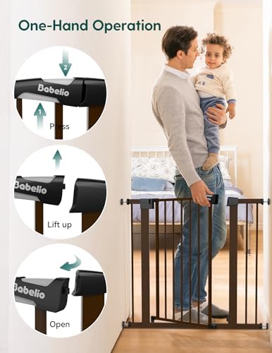 Babelio 29-55" Extra Wide Baby Gate with Door, PressGuard P7, Brown - Image 6