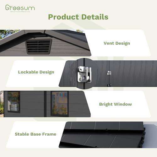 Greesum 6x8FT Plastic Outdoor Storage Shed with Floor, Dark Gray - Image 3