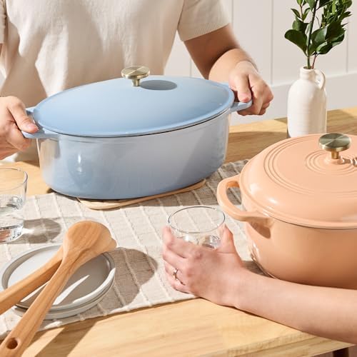 Best Choice Products Oval 7.5 Quart Enamel Cast-Iron Dutch Oven, Heavy-Duty Pre-Seasoned for Baking, Cooking w/Side Handles – Cornflower Blue - Image 5