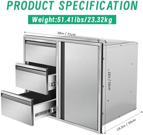 Outdoor Kitchen Door Drawer Combo Cabinet, 28"x 22"x 19.5" Right Access Door Combo Cabinet & Built-in Triple Drawers for Patio Grill Station, Outdoor Kitchen Island (Drawer and Right Door Combo) - Image 2