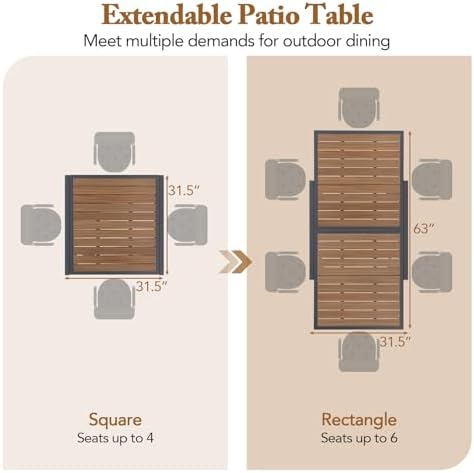Tangkula 31.5"-63" Extendable Patio Dining Table, Aluminum Outdoor Dining Table for 4-6 People, L-Shaped Brace Included for Fixation, Space-Saving Expandable Table for Garden, Porch, Yard, Poolside - Image 3