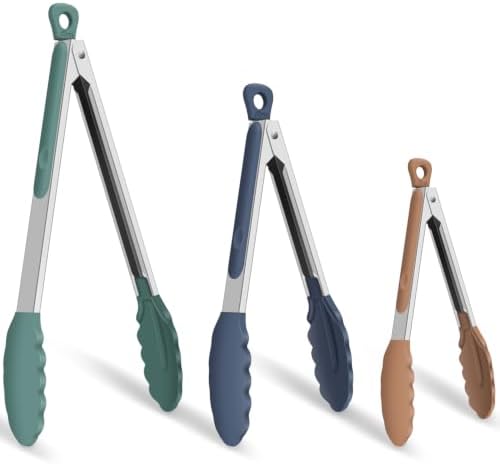 HOTEC Stainless Steel Kitchen Tongs with Silicone Tips, Set of 3-7",9" &12" by Hotec