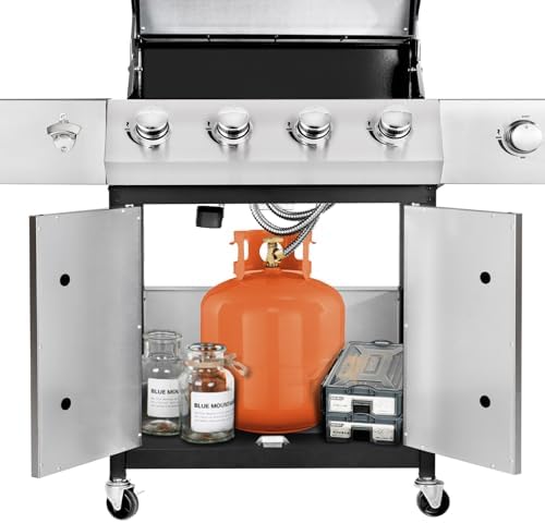 Kendane 4-Burner Propane Gas BBQ Grill with Side Burner, Barbecue Gas Grill with Enameled Cast Iron Grates for Outdoor Patio Garden Barbecue, 53,000 BTU, Stainless Steel Grill Cover included - Image 7