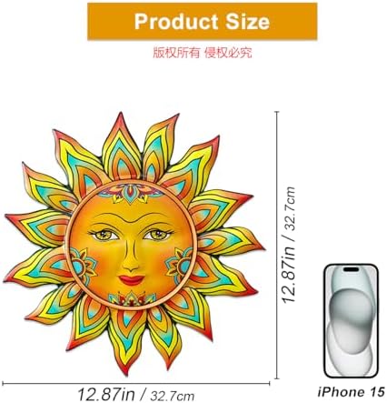 Metal Sun Flower Wall Decor - 12.87 inches Sun Wall Art Hanging Decorations for Outdoor, Home Garden Yard Patio Fence Bedroom Decor - Image 3