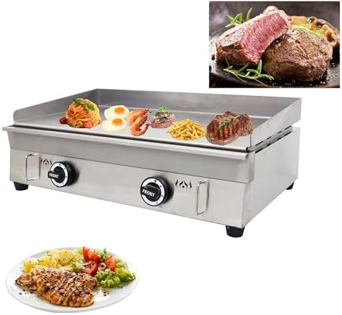 TECHTONGDA LPG Gas Countertop Flat Top Griddle Commercial Stainless Steel Griddle Grill Hot Plate BBQ Teppanyaki Grill with Adjustable Temperature Control for Restaurant Kitchen 2800Pa 28.94x16.14 in by TECHTONGDA