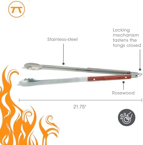 Outset QB22 Locking Stainless Steel Grill Tongs Extra Long 22", Rosewood Handles - Image 6