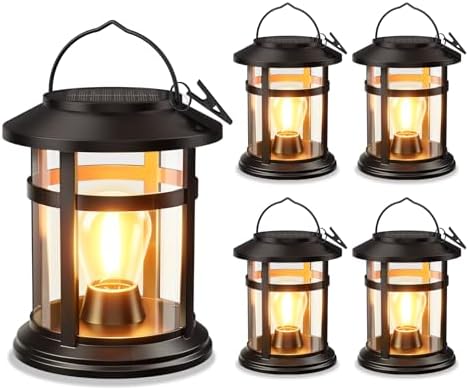 Solar Lantern Outdoor Waterproof, 4 Pack Bright Hanging Solar Lights for Outside Decorative, Upgraded Solar Powered Lanterns LED Lighting for Garden Patio Porch Decor Gifts (Warm Light) by BONLION