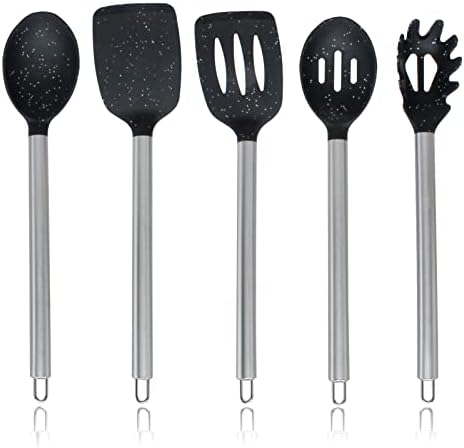 COOK WITH COLOR Silicone Cooking Utensils, Kitchen Utensil Set, Easy to Clean Silicone Kitchen Utensils, Cooking Utensils for Nonstick Cookware, Kitchen Gadgets Set, 5 Pieces, Speckled Black by CookwithColor