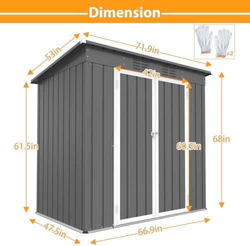 Thanaddo 4x6ft Metal Shed Outdoor Storage Shed,Metal Steel Utility Tool Shed Storage House with Double Lockable Doors and Air Vent for Backyard Garden Patio Lawn Gray - Image 4