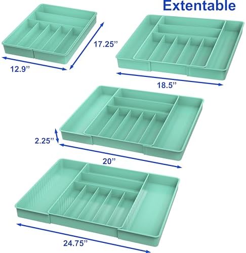 Simple Houseware Expandable Kitchen Drawer Flatware Organizer, Turquoise - Image 2