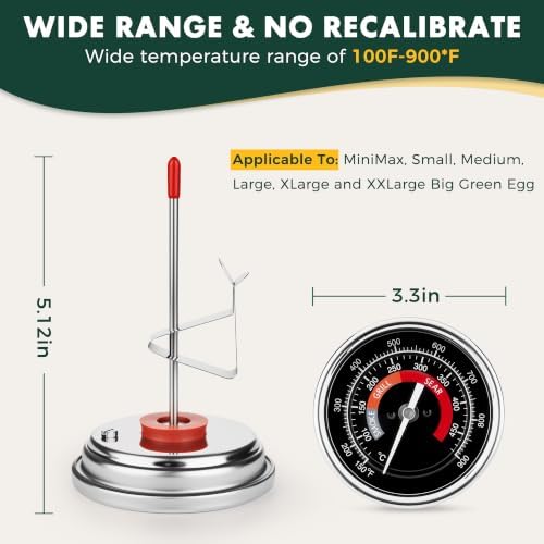 BBQ Grill Temperature Gauge Waterproof Large Face for for Big Green Egg,3.3" Grill Temperature Gauge for Big Green Egg Accessories 150-900°F Cooking Thermometer (3.3" for BGE) - Image 2
