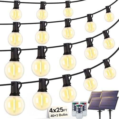 Larkvue 100FT(4x25FT) Solar String Lights with Remote, 43 G40 Bulbs, Black by Larkvue