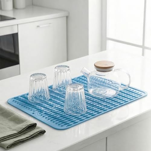 MicoYang Silicone Dish Drying Mat — Quick-Dry Ridges Counter & Sink Pad, Heat-Resistant Trivet to 450°F, Non-Slip & Dishwasher Safe, Roll-Up Storage, 18 Colors & 9 Sizes (Light Blue, 16"×12") - Image 6