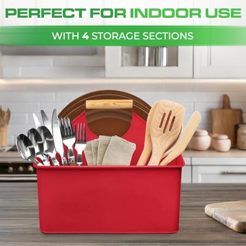 Plexon Metal Utensil Caddy With Handle - Farmhouse Kitchen Utensil Holder - Image 5