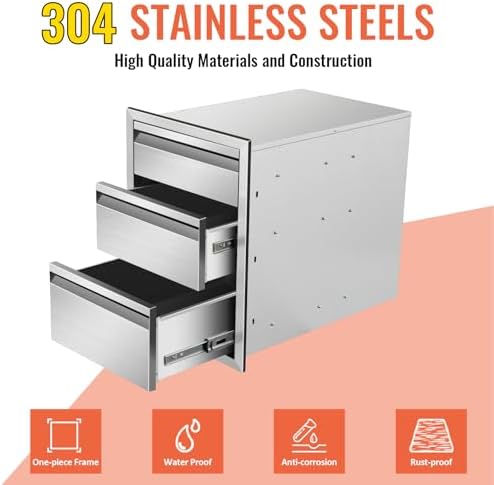 Outdoor Kitchen Drawers 16" W x 21" H x 23" D Triple BBQ Drawers Stainless Steel Built-in Drawer for Outdoor Kitchen Island Patio Grill Station - Image 3