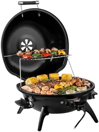 Electric Grill, Techwood Indoor/Outdoor Electric Barbecue Grill, 1600W Portable Removable Tabletop Grill with Adjustable Heat, Double Layer Design for Party, Patio & Backyard (Black) by Techwood