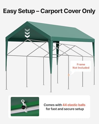 VEVOR Carport Replacement Canopy, 10 x 20 ft Potable Garage Tent Top Tarp, UV-Resistant & Waterproof Car Shelter Tarp, Heavy Duty Car Port Cover with Ball Buggees, Dark Green, Frame Not Included - Image 5